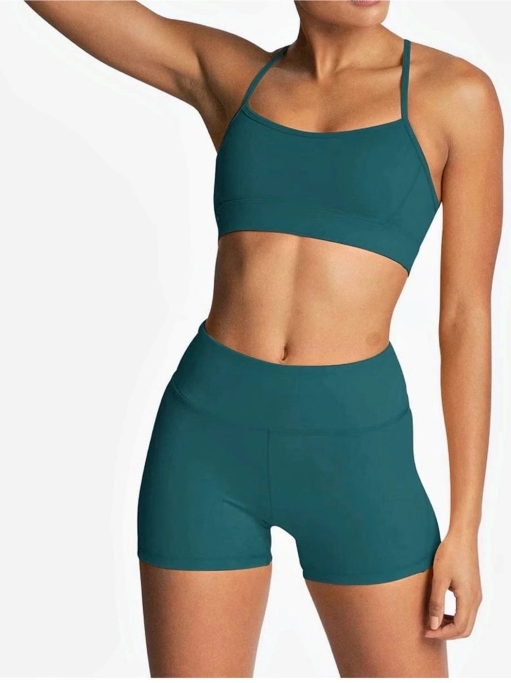 Green Athletic Crop Top & Shorts Set Like New size medium